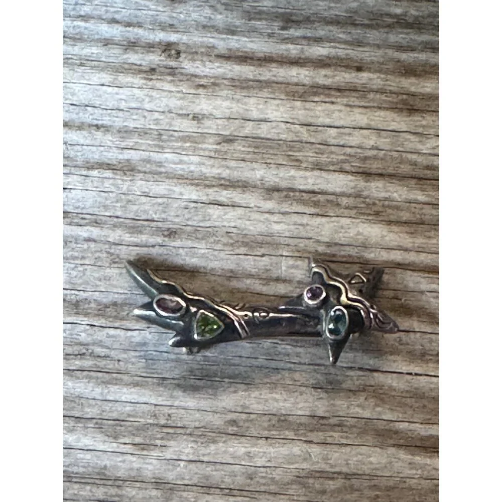 Sterling Silver Star Pin Brooch With Gemstones 2" 9.2g Vintage 925 - Picture 2 of 6